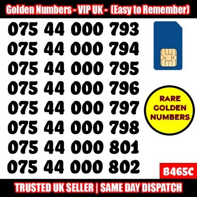 GOLD EASY MOBILE NUMBER MEMORABLE PLATINUM VIP UK PAY AS YOU GO SIM LOT - B465C