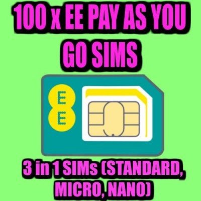 100 x EE Network UK Pay As You Go SIM Card